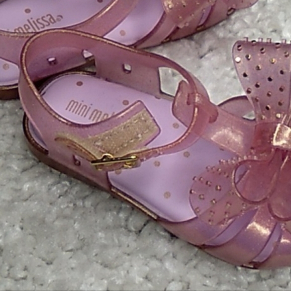 MINI MELISSA BOW Jelly Sandals Pink/ With Gold Dots Size 7 - Picture 6 of 14